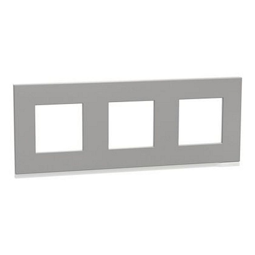 Unica Pure - plaque de finition - Aluminium liseré Blanc 3 postes-NU600680-3606489526351-SCHNEIDER ELECTRIC FRANCE