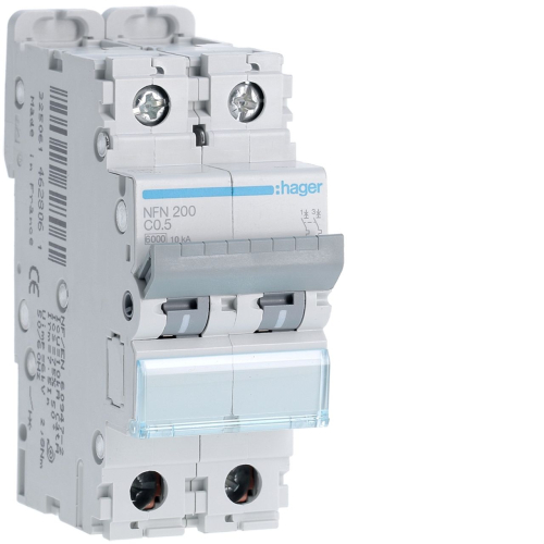 Disjoncteur 2P 6-10kA courbe C- 0.5A 2 modules-NFN200-3250614628061-HAGER