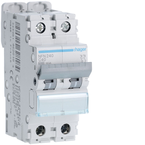 Disjoncteur 2P 6-10kA courbe C - 40A 2 modules-NFN240-3250614628184-HAGER