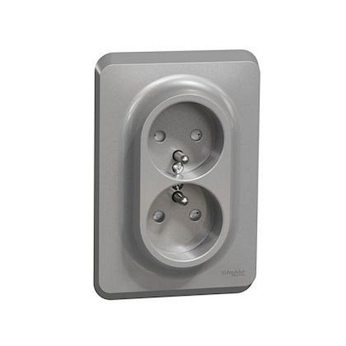 Unica - prise double 2P+T pour boîte 1P - FR - vis - Alu - méca + plaque-NU406930-3606489517052-SCHNEIDER ELECTRIC FRANCE