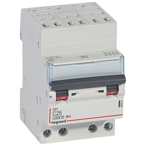 Disjoncteur DX³ 4500 - auto/vis - 4P - 400V~~ - 25A - 6kA - courbe C - 3 modules-406921-3245064069212-LEGRAND