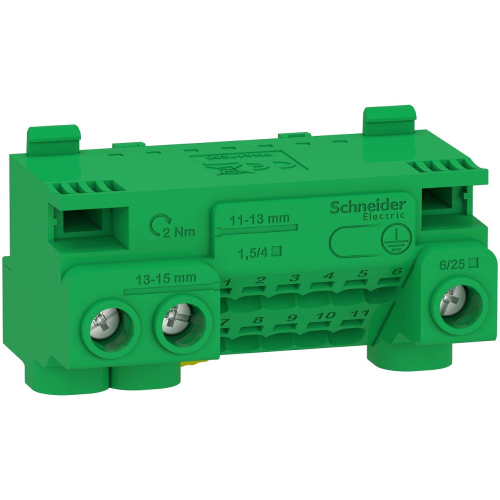 Resi9 - bornier terre 63A + cavalier - auto 11x1,5² à 4² - vis 3x6² à 25²-LGYT1E14-3606489579975-SCHNEIDER ELECTRIC FRANCE