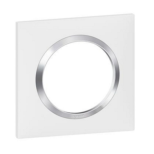 Plaque carrée dooxie 1 poste finition blanc avec bague effet chrome-600841-3414971020108-LEGRAND