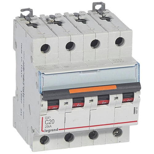 Disjoncteur DX³ 25kA arrivée haut/départ bas vis 4P 400V~ 20A courbe C 4 modules-409795-3245064097956-LEGRAND