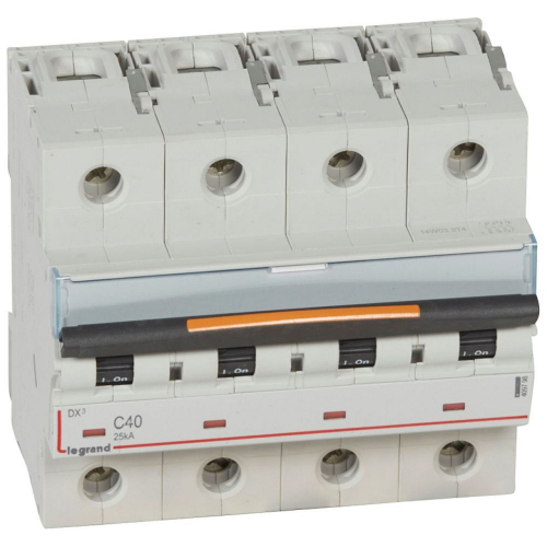 Disjoncteur DX³ 25kA arrivée haut/départ bas vis 4P 400V~ 40A courbe C 6 modules-409798-3245064097987-LEGRAND