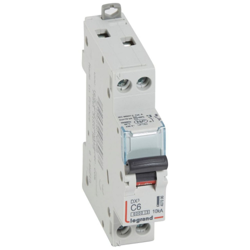 Disjoncteur DX³6000 10kA arrivée haut/départ bas vis U+N 6A courbe C - 1 module-407696-3245064076968-LEGRAND