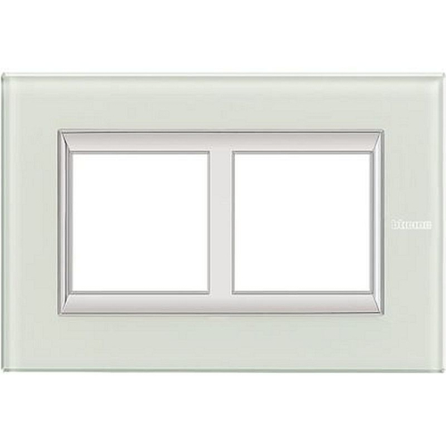 Plaque rectangulaire Axolute Verre 2+2mod horiz - rénovation entraxe 57mm -Whice-HA4832M2VSW-8012199954776-BTICINO