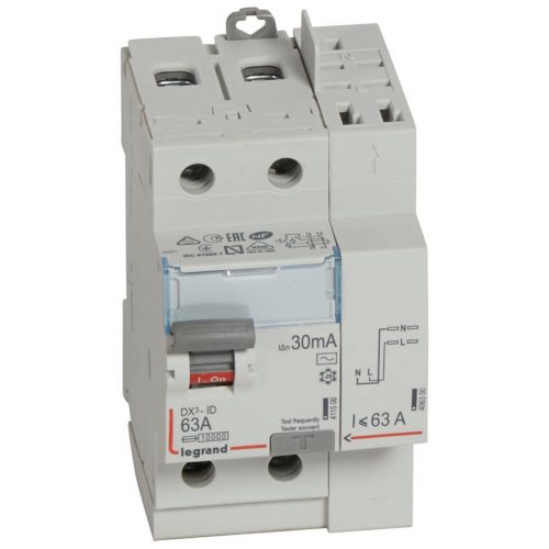 Interrupteur différentiel DX³-ID haut vis/haut auto 2P 230V~ 63A AC 30mA - 2 mod-411633-3245064116336-LEGRAND