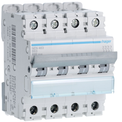 Disjoncteur 4P 6-10kA courbe B - 63A 4 modules-NEN463-3250614620058-HAGER