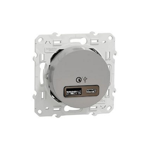 Odace - prise USB double - charge rapide - type A+C - aluminium - 18W - 3,4A-S530219-3606481806994-SCHNEIDER ELECTRIC FRANCE