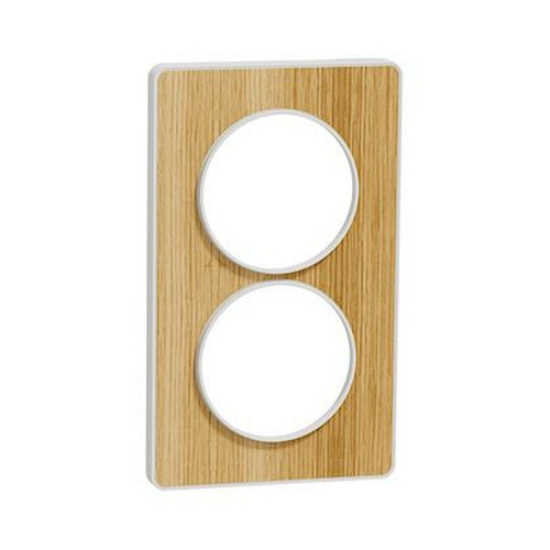 Odace Touch, plaque Bois naturel avec liseré Blanc 2 postes verticaux 57mm-S520814N-3606480318955-SCHNEIDER ELECTRIC FRANCE