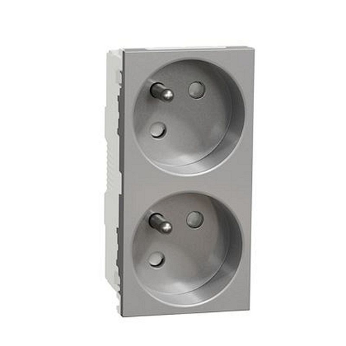 Unica - prise double 2P+T - FR - 45DEG - connexion rapide - Alu - méca seul-NU306930-3606489454517-SCHNEIDER ELECTRIC FRANCE