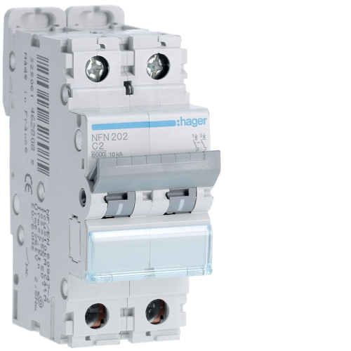 Disjoncteur 2P 6-10kA courbe C - 2A 2 modules-NFN202-3250614628085-HAGER