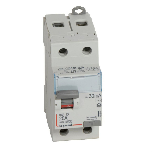 Interrupteur différentiel DX³-ID haut/bas vis - 2P 230V~ 25A typeAC 30mA - 2 mod-411504-3245064115049-LEGRAND