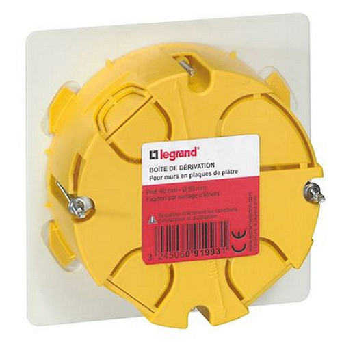 Boîte de dérivation pour plâtre - D=85mm profondeur 40mm - avec plaque et vis-091993-3245060919931-LEGRAND