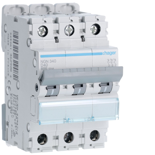 Disjoncteur 3P 6-10kA courbe D - 40A 3 modules-NGN340-3250614629082-HAGER