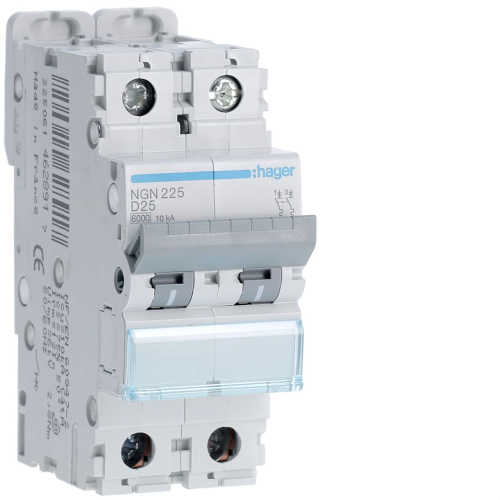 Disjoncteur 2P 6-10kA courbe D - 25A 2 modules-NGN225-3250614628917-HAGER