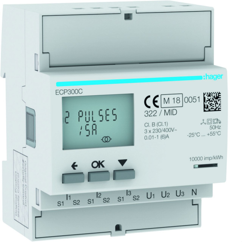 3 Phase kWhmeter via CT 1A or 5A 4M S0 MID-ECP300C-3250612231393-HAGER