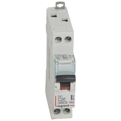 Disjoncteur DX³6000 10kA arrivée haut/départ bas vis U+N 20A courbe C - 1 mod-407701-3245064077019-LEGRAND