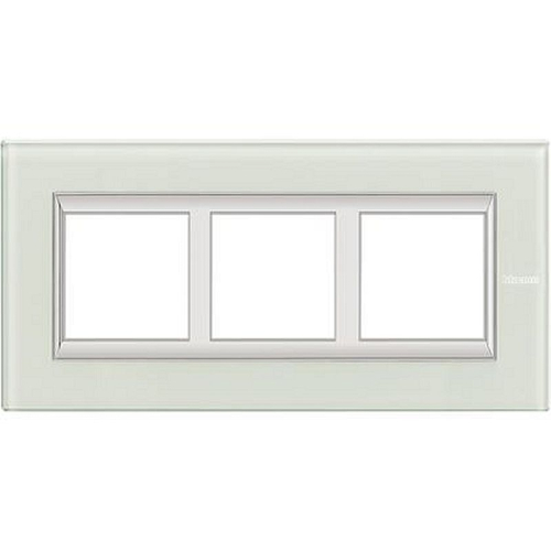 Plaque Axolute Verre 2+2+2 modules vertical pour rénovation entraxe 57mm -Whice-HA4832M3VSW-8012199954790-BTICINO