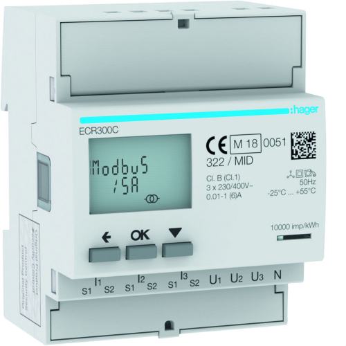 3 Phase kWhmeter via CT 1A or 5A 4M MODBUS MID-ECR300C-3250612231454-HAGER