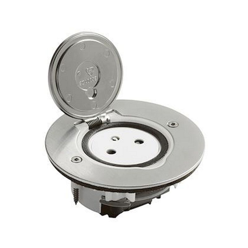 Prise de sol simple 2P+T Surface 16A 250V avec platine ronde - inox brossé-089770-3414971496484-LEGRAND