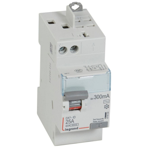 Interrupteur différentiel DX³-ID haut vis/haut auto 2P 230V~ 25A AC 300mA -2 mod-411634-3245064116343-LEGRAND