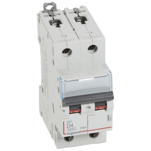 Disj. DX³ 6000kA 10kA arrivée haute/départ bas à vis 4A -courbe D -2 modules-408011-3245064080118-LEGRAND