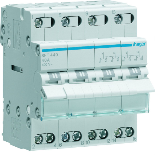 Inverseur modulaire 4 pôles 40A, point commun amont, I-0-II-SFT440-3250615510945-HAGER