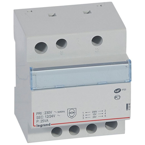 Transformateur de sécurité 230V vers 12V ou 24V - 25VA - 4 modules-413096-3245064130967-LEGRAND