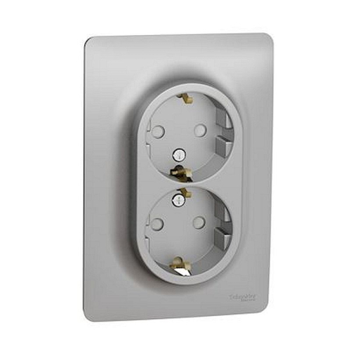 Unica - prise double 2P+T pour boîte 1P - DE - vis - Alu - méca + plaque-NU206730-3606489452568-SCHNEIDER ELECTRIC FRANCE