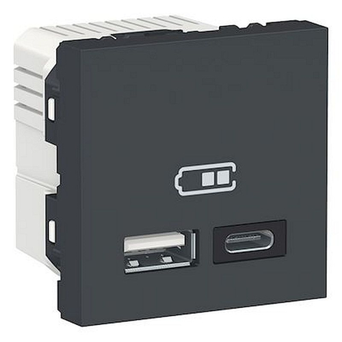 Unica - chargeur USB double - 5Vcc - 2,4A type A+C - 2 modul - anthr - méca seul-NU301854-3606489516857-SCHNEIDER ELECTRIC FRANCE