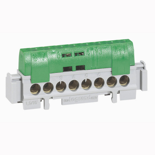 Bornier de répartition isolé IP2X terre 1 connexion 6 à 25mm² - vert - 141mm-004835-3245060048358-LEGRAND