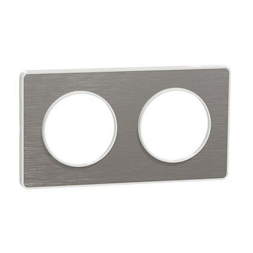 Odace Touch, plaque Aluminium brossé liseré Blanc 2 postes horiz./vert. 71mm-S520804J-3606480318702-SCHNEIDER ELECTRIC FRANCE