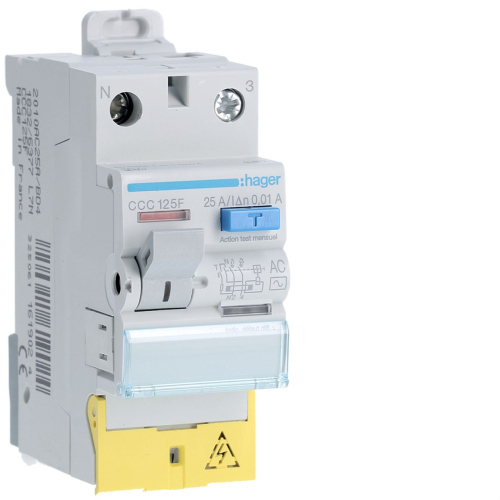 Interrupteur différentiel 1P+N 25A 10mA type AC à bornes décalées-CCC125F-3250611619024-HAGER