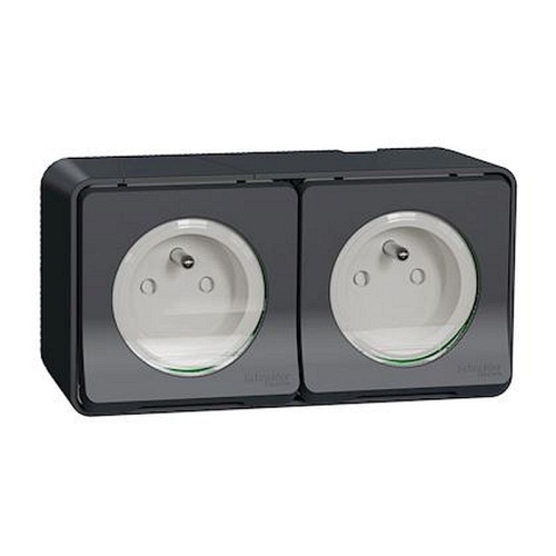 Mureva Styl - Double prise 2P+T précâblée horiz - saillie - IP55 - IK08 - gris-MUR36028-3606480789694-SCHNEIDER ELECTRIC FRANCE