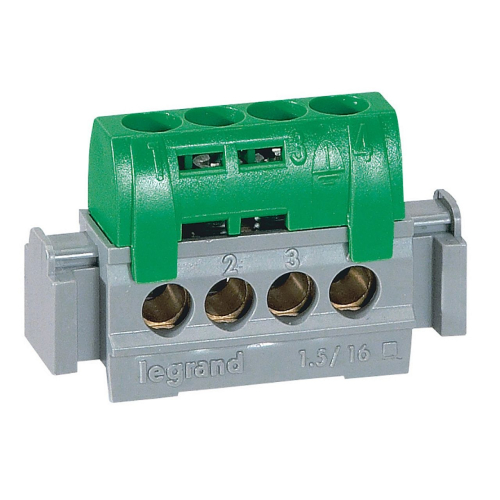 Bornier de répartition isolé IP2X terre - 4 connexions 1,5-16mm²- vert long.47mm-004830-3245060048303-LEGRAND