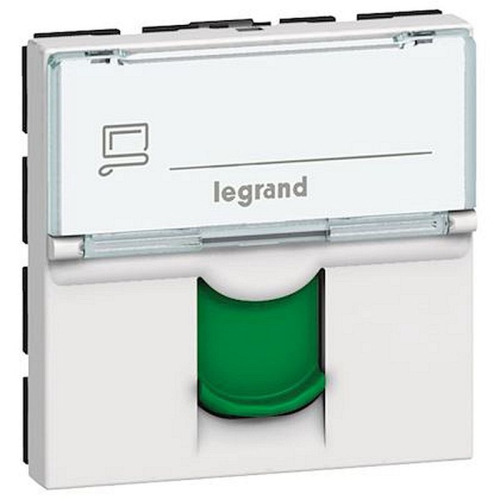 Prise RJ45 catégorie6 FTP avec volet vert Mosaic 2 modules - blanc-076522-3245060765224-LEGRAND