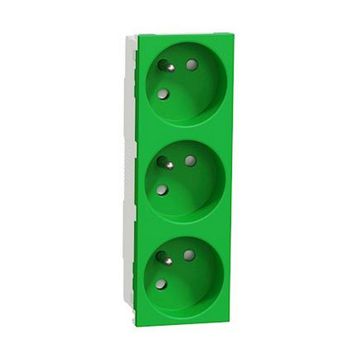 Unica - prise triple 2P+T - FR - 45DEG - Vert - méca seul-NU307906-3606489454593-SCHNEIDER ELECTRIC FRANCE