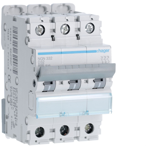 Disjoncteur 3P 6-10kA courbe D - 32A 3 modules-NGN332-3250614629075-HAGER