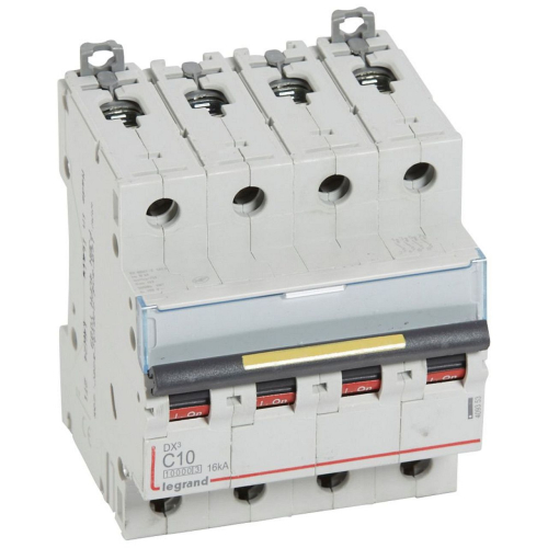 Disj. DX³ 1000kA 16kA arrivée haute/départ bas à vis 10A -courbe C -4 modules-409353-3245064093538-LEGRAND