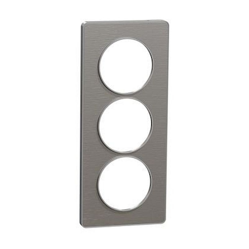 Odace Touch, plaque Aluminium brossé liseré Alu 3 postes verticaux entraxe 57mm-S530816J-3606480391880-SCHNEIDER ELECTRIC FRANCE