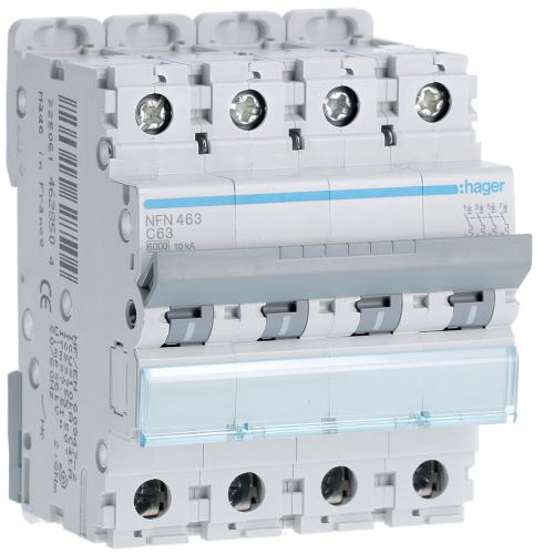 Disjoncteur 4P 6-10kA courbe C - 63A 4 modules-NFN463-3250614628504-HAGER