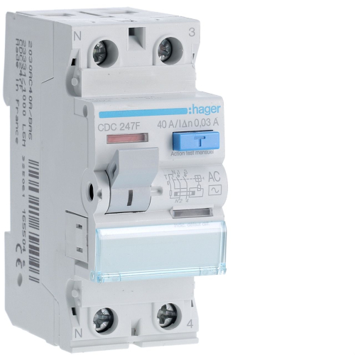 Interrupteur différentiel 2P 40A 30mA type AC 60Hz-CDC247F-3250611655046-HAGER