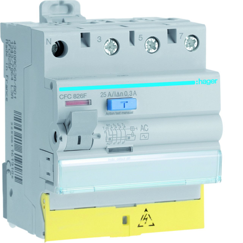 Interrupteur différentiel 3P+N 25A 300mA type AC à bornes décalées  50/60HZ-CFC826F-3250611630180-HAGER