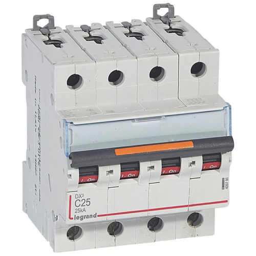 Disjoncteur DX³ 25kA arrivée haut/départ bas vis 4P 400V~ 25A courbe C 4 modules-409796-3245064097963-LEGRAND