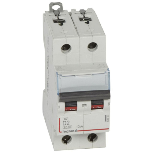 Disjoncteur DX³6000 10kA arrivée haut/départ bas vis 2P 2A courbe D - 2 modules-408009-3245064080095-LEGRAND