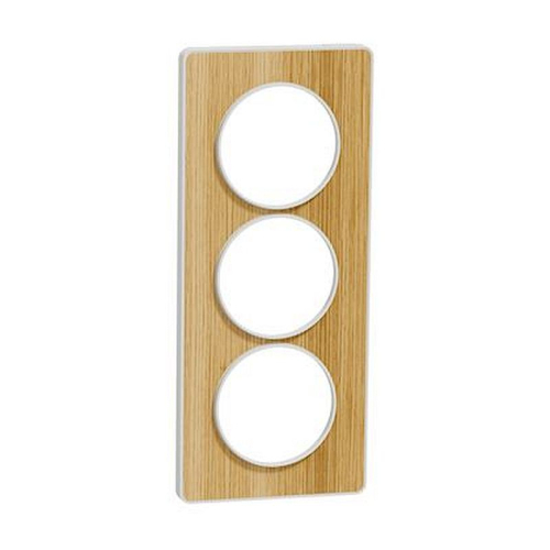 Odace Touch, plaque Bois naturel avec liseré Blanc 3 postes verticaux 57mm-S520816N-3606480318979-SCHNEIDER ELECTRIC FRANCE