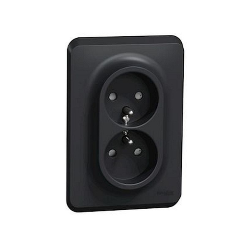 Unica - prise double 2P+T pour boîte 1P - FR - vis - Anthracite - méca + plaque-NU406954-3606489517069-SCHNEIDER ELECTRIC FRANCE