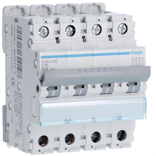 Disjoncteur 4P 6-10kA courbe D - 16A 4 modules-NGN416-3250614629198-HAGER